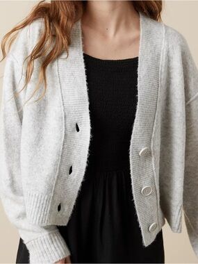American Eagle Outfitters Light Gray Button V-Neck Cardigan